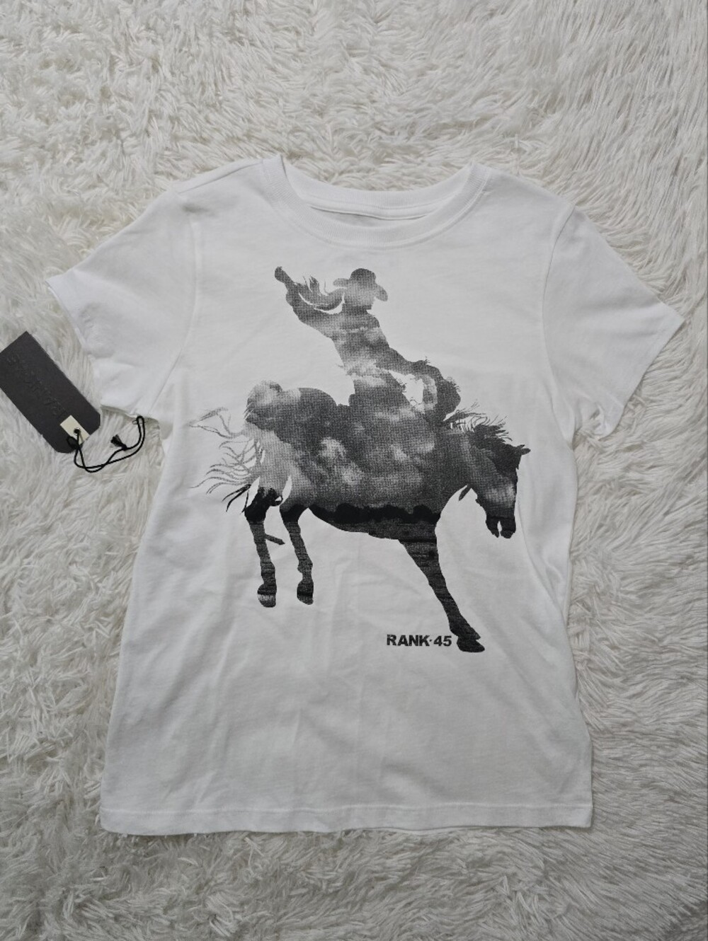 Rank-45 White Graphic Tee with Cowboy Horse Print